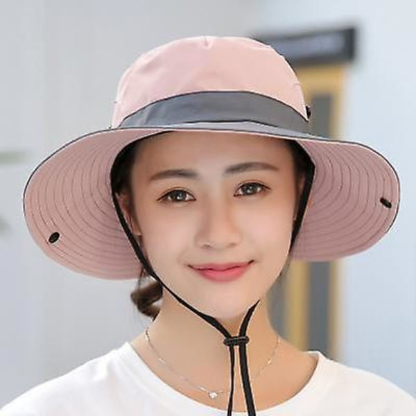 Dame solhatte, strandhatte, hestehalehatte, dame UV-beskyttelse bredskygget solhatte（One Size，pink）