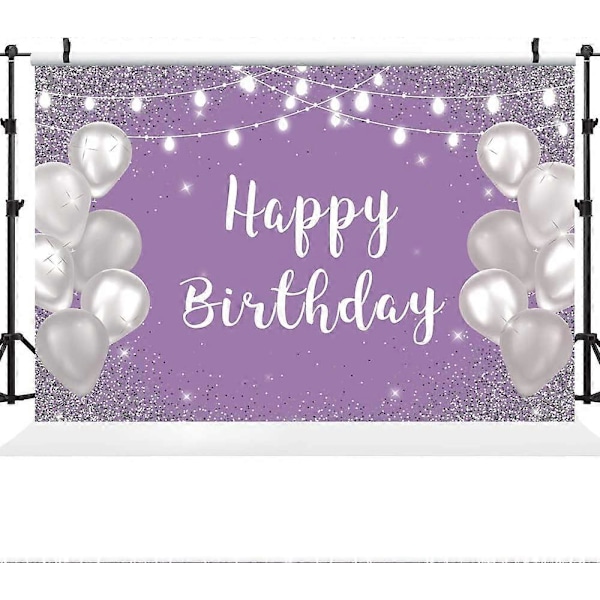 53ft Violett Lila Silver Grattis på födelsedagen Bakgrund Flickor Silver Ballong Vita Ljus Flickor 16:e 20:e 30:e Födelsedagsfest Banner Dekorationer Bakgrund