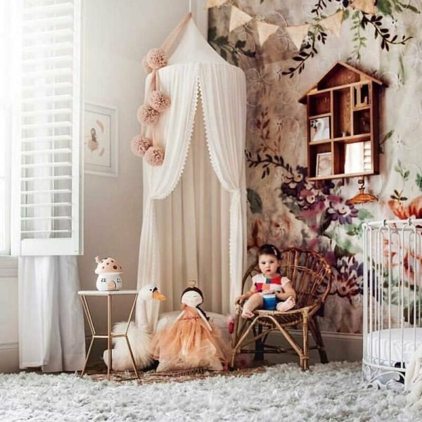 Princess katossänky hyttysverkko baby sänkyyn pyöreä kupoli lapsille ulkoleikkiteltta valkoinen