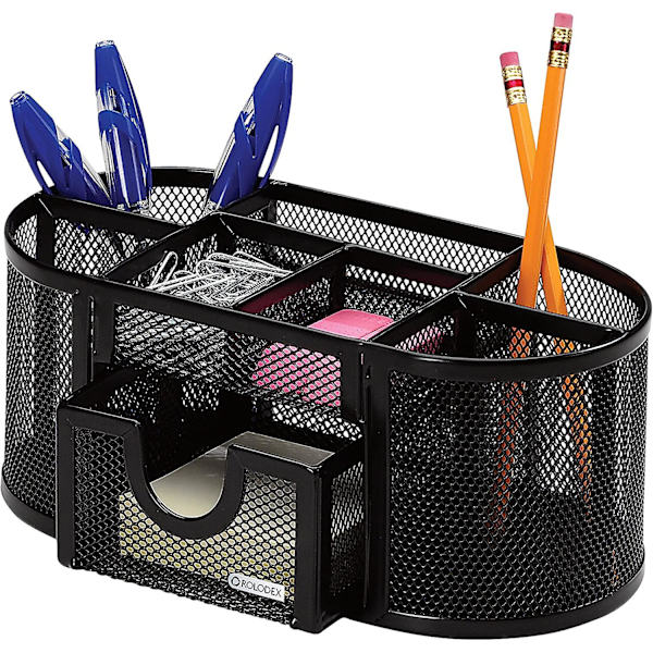Mesh blyantholder organizer, fire rum, stål, 8,7\"x 4,3\"x 4,1\", sort