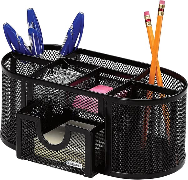 Mesh blyantsholder, fire rum, stål, 8,7\"x 4,3\"x 4,1\", sort