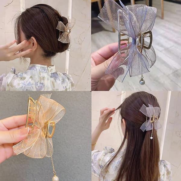 Tassel hårkløer clips perle flere farver barrettes mode hårstyling（Champage）