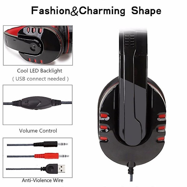 Illuminate støjreducerende gaming headset hovedtelefoner headset øretelefoner hovedbøjle med mikrofon stereo bas