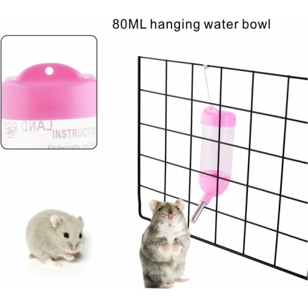 Vanddispenser til små dyr Hamster Marsvin Kanin Rotte Ilder Gerbil Chinchilla 80ml Pink