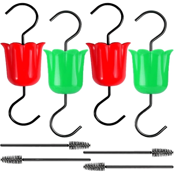 Myrskydd för kolibrimatare Tillbehörskrokar, 8-pack Blomformade kolibrinektarmatare Delar för utomhusbruk, 4 stora krokar, 4 borstar