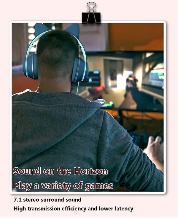 Katteøre Gaming Headset med Mikrofon Blinkende Glødende Stereo Headset-Sort