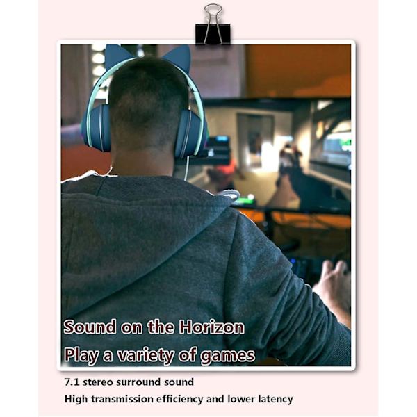 Kattöron Gaming Headset med Mikrofon Blinkande Lysande Stereo Headset-Svart