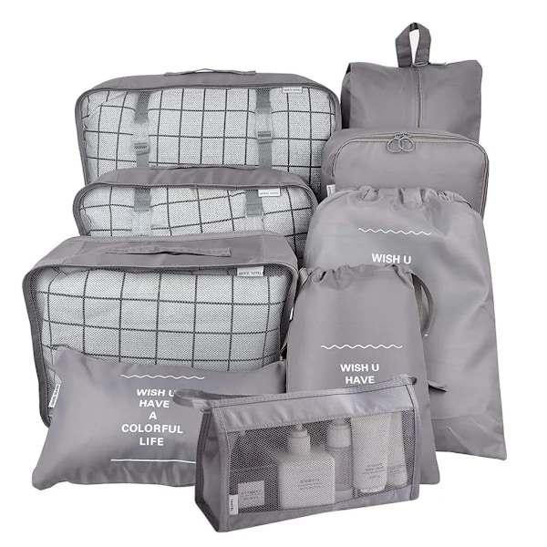 Resväska Packningskuber - 9-delars Resväska Packningskuber Lätt Resväska Organizer Set Bagage Packnings Organizer - Grå