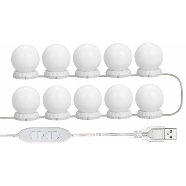 GTA LED Sminkbord Spegelbelysningssats med 10 dimbara glödlampor, 10 ljusstyrkor och 3 ljuslägen, USB typ, vit? - Vit??