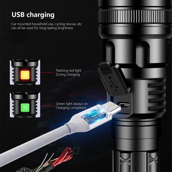 Taskulamppu Led-taskulamppu Kuuma 50000LM Sotilaallinen LED-taskulamppu 18650 Taskulamppu Suora lataus 5-tila（C）