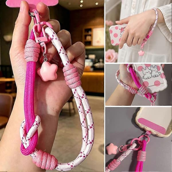 Nøkkelbånd til håndledd - Flettet polyester med metallring og sikker lås for daglig bruk Pink