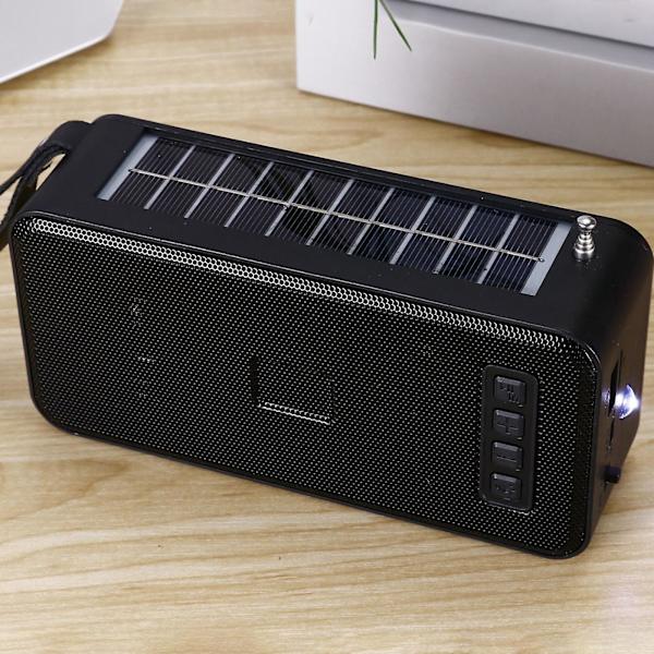 Ulkoinen langaton Bluetooth-aurinkojärjestelmä radiolla, pistokkeella, USB-asemalla, kannettava ja taskulamppu（Musta）