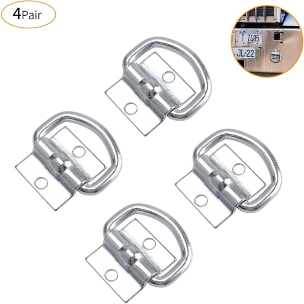 Pakke med 4 D-ring surringsøjer til trailer, lastbil, båd, montering, kraftig, 800 kg, gave