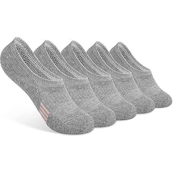 Damstrumpor No Show Athletic Ankle Socks Cushioned Running Low Cut 5 Par/Färg: Grå/Storlek:5-8
