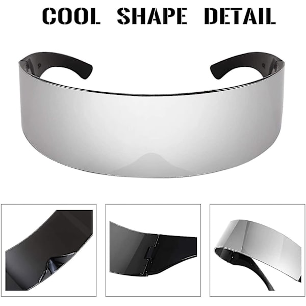 80-talls Futuristisk Visor Cyber Solbriller Menn Kvinner Futuristisk Punk Stil Cosplay（Sølv）