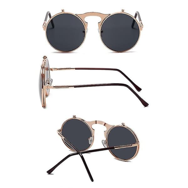 Retro Steampunk Fällbara Solglasögon Runda Ramar Fällbara Solglasögon Herr och Dam Trendiga Glasögon（C9）
