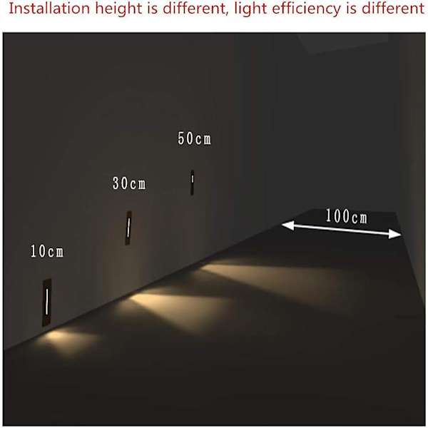 2 stk innendørs 220V LED-innfelt trappelys, varmt hvitt, svart
