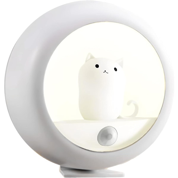 Night Light for Kids, Creative Cat Smart LED Night Light PIR Motion Sensor USB Rechargeable Lamp Decor (White)