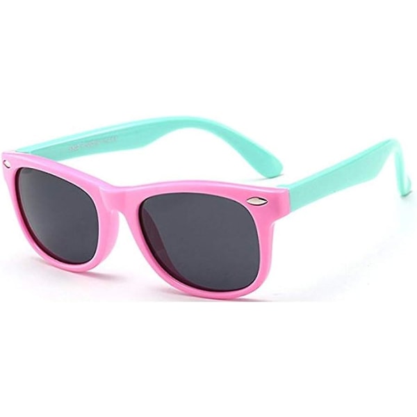 Polariserade solglasögon för barn (rosa båge, gröna ben), flexibel båge, lämplig för flickor och pojkar i åldern 3-10 år