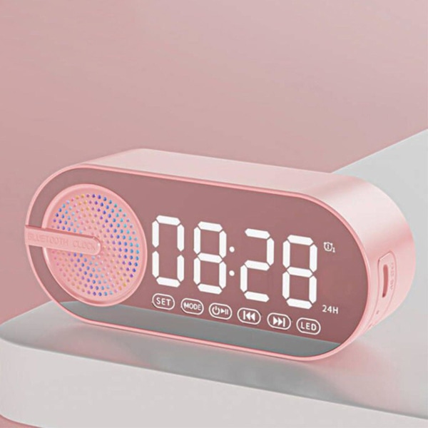 Bluetooth-høyttalerklokke med dobbel alarm og speilsubwoofer (én størrelse, rosa)