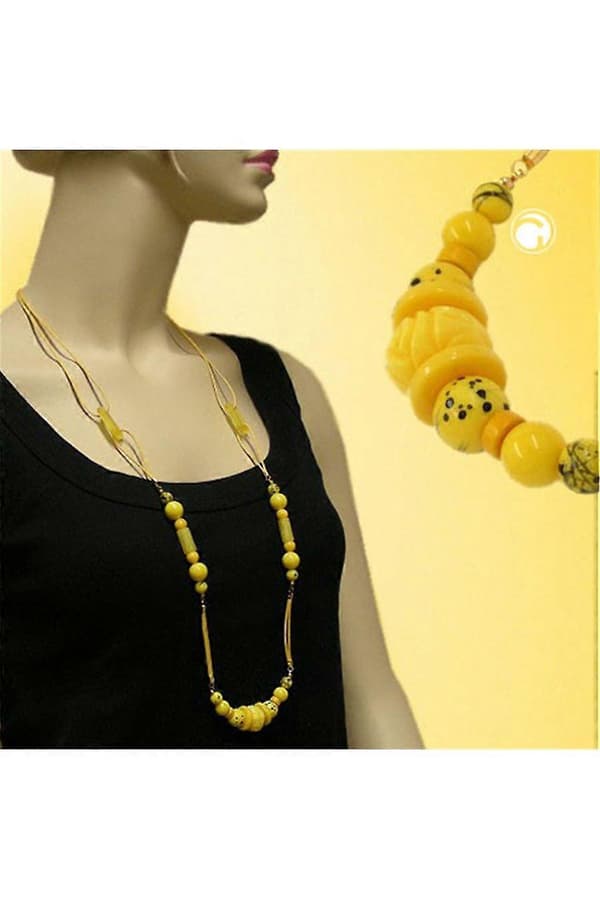 Halsband Gula Pärlor Gul Kedja 100cm - Gl01964