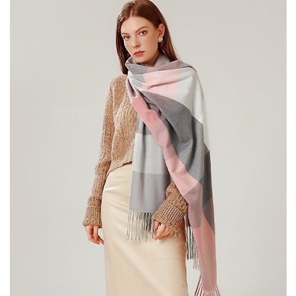 Dam Scarves Vinter Lång Mjuk Varm Tartan Check Wraps Ull Spinning Tassel Sjal Stole Scarf Damer