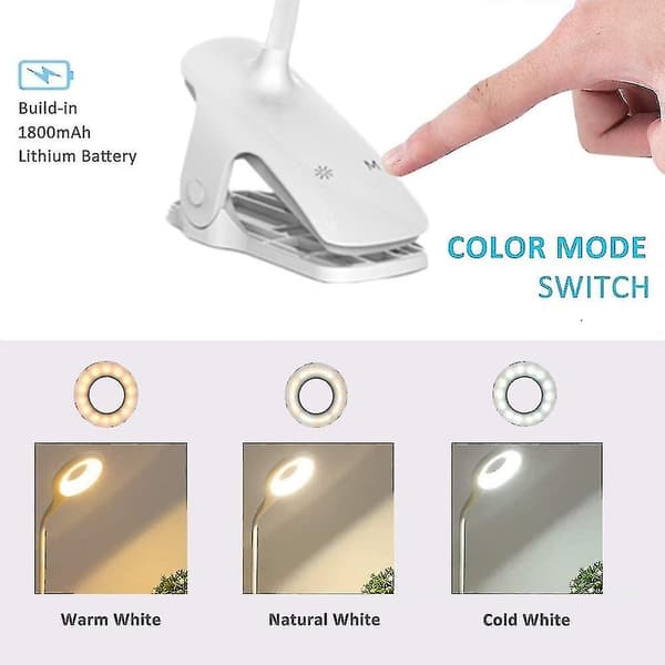 Genopladelig trådløs LED-bordlampe, 3 farver og 3 dæmpbare, touch