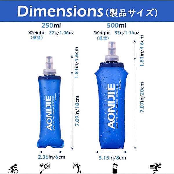 Mjuka Flaskor Vikbara Vattenflaskor TPU Vikbar Flask Sportvattenflaska för Hydration Pack - Perfekt för Löpning Vandring Cykling Klättring