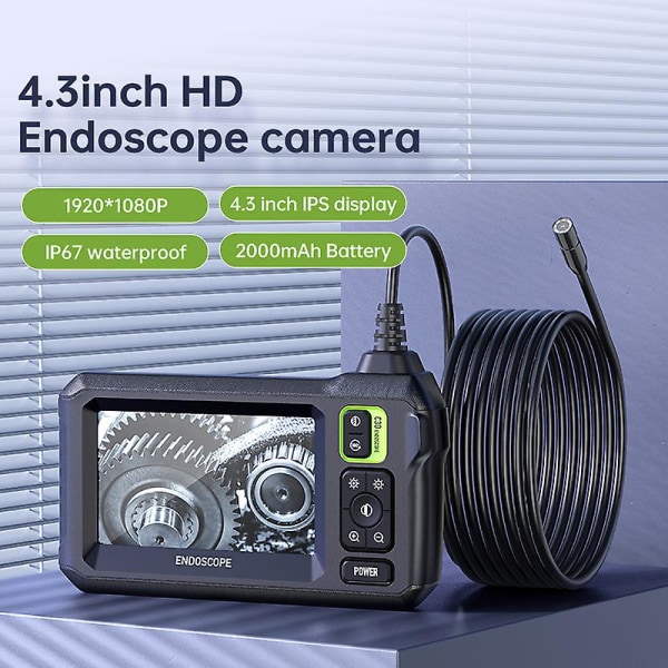 Industriell boreskop, 1080p HD endoskopkamera industriellt boreskop 1080p HD endoskop med skärm 4,3 tum bärbart endoskop