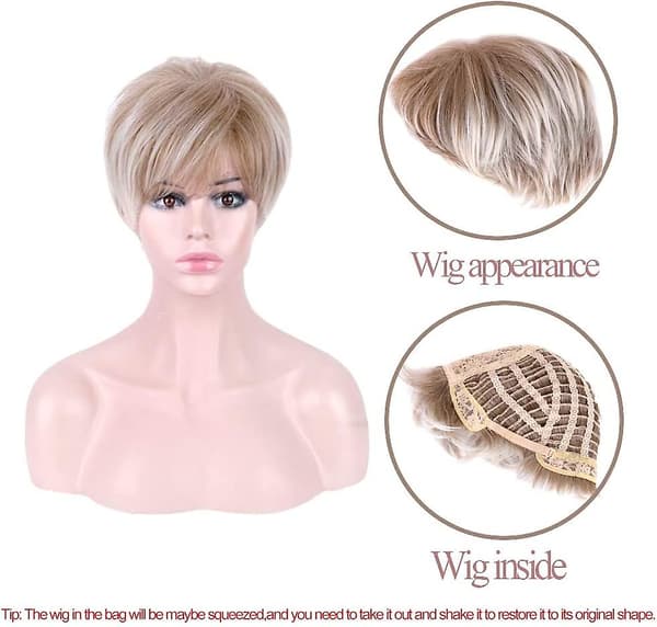 Kort blond Pixie Cut Parykker til kvinder Fluffy Lag Lowlight Med Acsergery Rod Stretch Gave