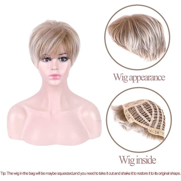 Lyhyt blondi pixie-peruukki naisille, pörröinen kerros, vaaleampi Acsergery-juurivenytyslahja
