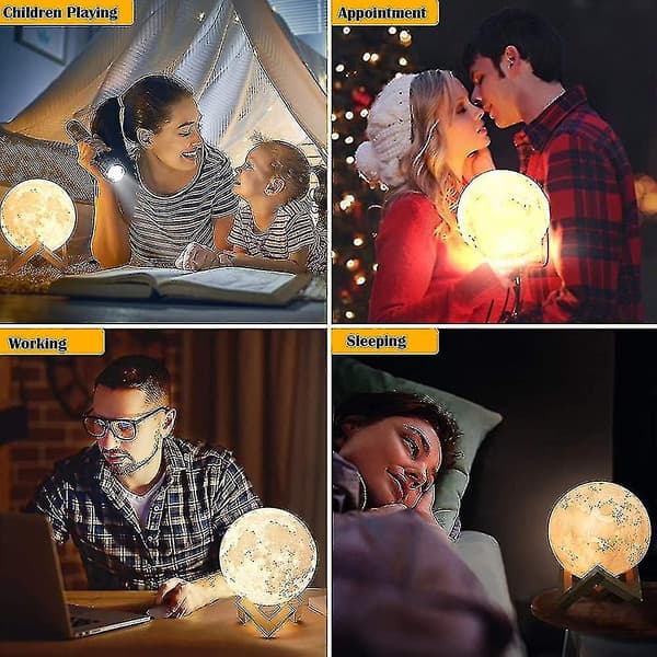Månelampe - 3D-trykt LED-månelys for barn, dimbar berøringskontroll
