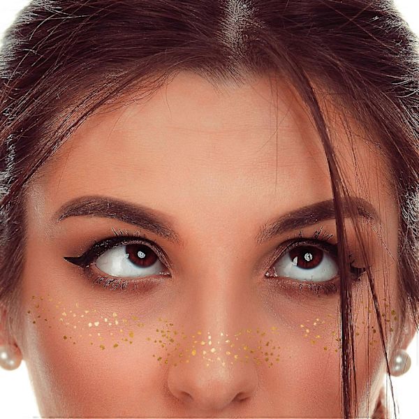 Ansikts Tatuering Dekal Metallic Glansig Tillfällig Vattenöverföring Tatuering för Professionell Makeup Dansare Kostymfester, Shower Guld Glitter