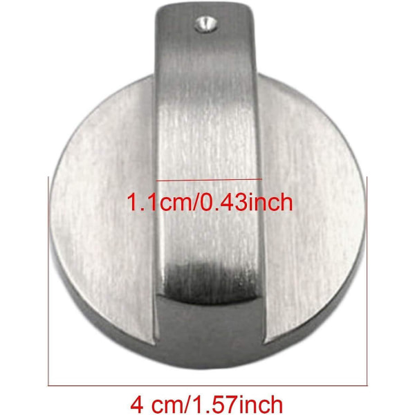 Set med 4 silvermetallknoppar för gasspis, ugn eller spishäll - Fästhålsdiameter 6 mm
