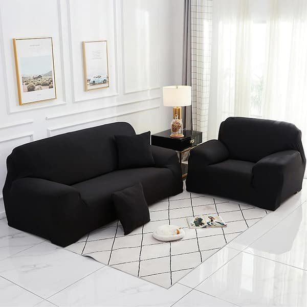 Elastisk Sofaovertrekk, Komfortabelt Stretchstoff (Svart, 180-230cm)
