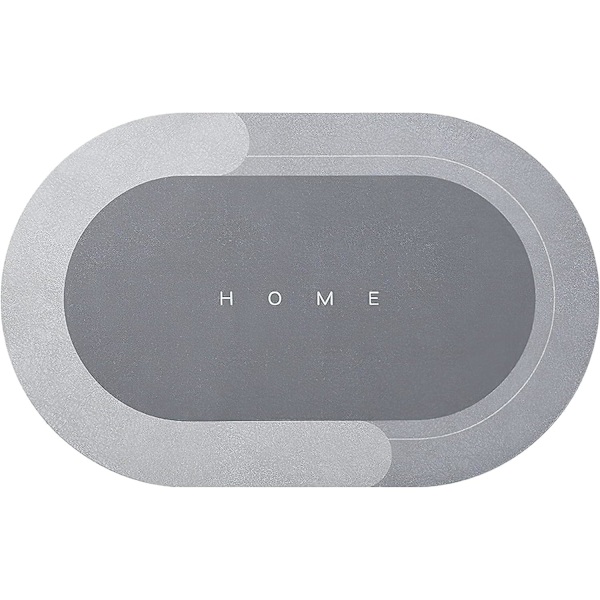 Bath Mat, Non-Slip Water Absorbent Kitchen Mat, Bathroom & Bedroom Rug, Soft Microfiber Shower Mat, Quick Dry, Machine Washable (Oval Grey, 40 x 60cm)