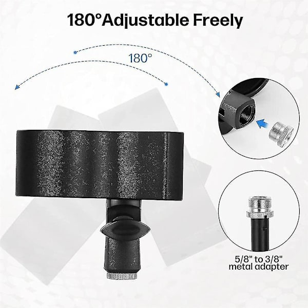 2 stk. mikrofonklipsholder, justerbar mikrofonholderklemme med 5/8 tommer han til 3/8 tommer skrue adapter