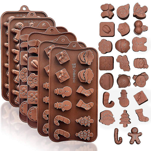 6 stk. (2 multiform + 2 julemand + 2 skurke) silikone chokoladeform | chokoladeform