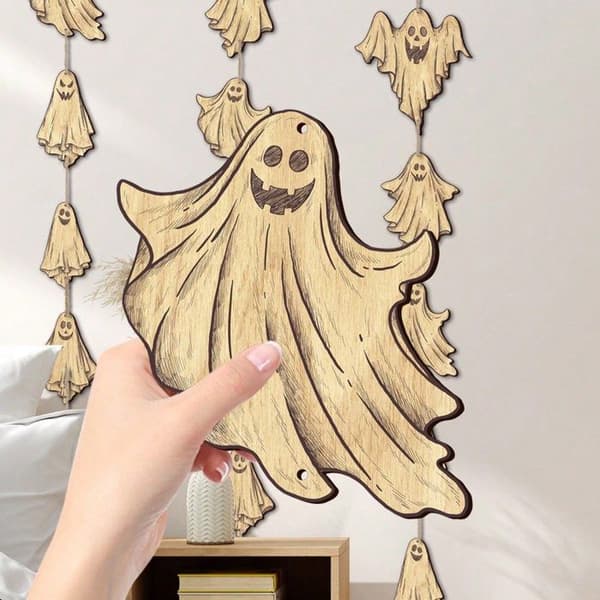 Set med 2 hängande träskyltar för Halloween-dekoration, perfekt för ett vardagsrum, sovrum eller hem