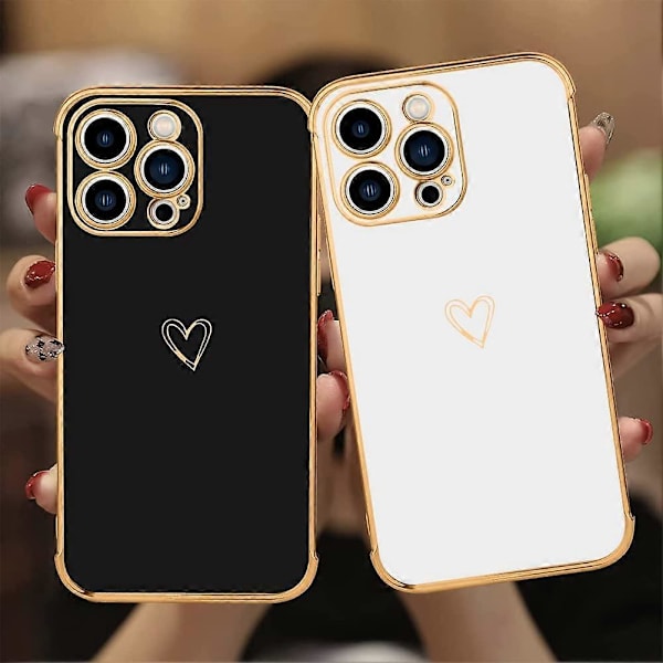 Kompatibel med iPhone 14 Pro Max Skal för Kvinnor Söt Lyxig Kärlek Hjärta Mönster Design Fullt Kameraskydd Mjuk TPU Förstärkta Hörn Skyddande P