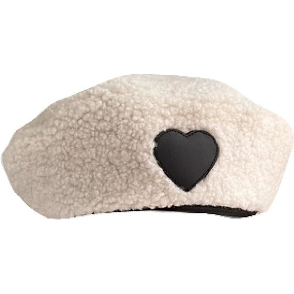 Fransk Beret Kunstig Kasmir Ottekantet Hat Kærlighed Hjerte PU Læder Skygge Hue Beret Efterår Vinter Blød Retro Maler Kasketter（En Størrelse，Khaki）