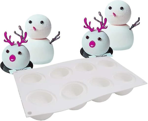 Silikon kakebakeform - gelé pudding kjeks sjokolade cupcake håndlaget bakeform DIY-form, 8 hull stor sfærisk, hvit