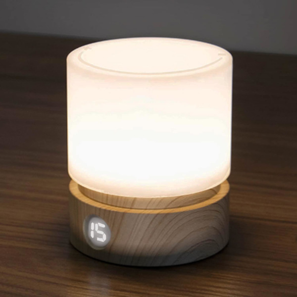 Nattlys med timer, LED-sengelampe, baby still lampe, trestruktur, dimmer