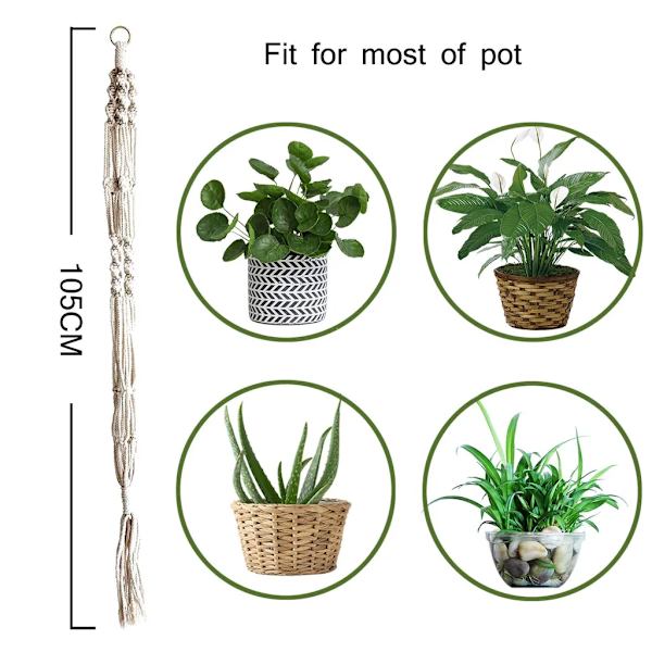 Hängande blomkorgar, set med 2 macrame hängande blomkorgar, bomullsrep, 105 cm—