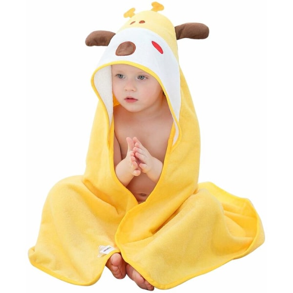Baby hætte badehåndklæde børn piger badekåbe 90x90cm bomuld dyre badehåndklæder Passer til 0-6 år (giraf)