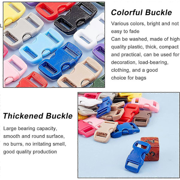 130 st 13 Färger Släppspännen, 1/2 Tum Plastspänne Ersättning Snabb Släpp Dubbel Justerbar Snap Clips för Paracord Armband Bagageband