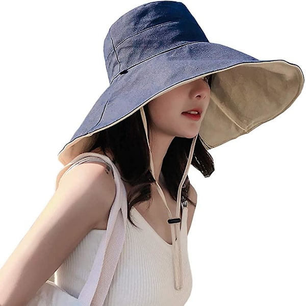 Trädgårdshätta och Beanie Vändbar Vikbar Bucket Hat för Kvinnor UV-Solskydd Bredbrättad Sommarstrandkeps