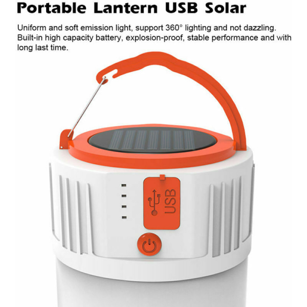 GTA bærbar mobil USB-sollanterne med lys, 24 stk lampeperler til udendørs camping i tilfælde af utilsigtet strømsvigt, USB-indgang og -udgang