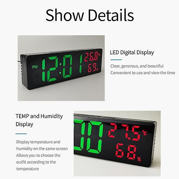 1 stk. Skrivebordsur med digital alarmklokke med dato 12/24t temperatur fuktighet lysstyrke justeringsfunksjonbc B