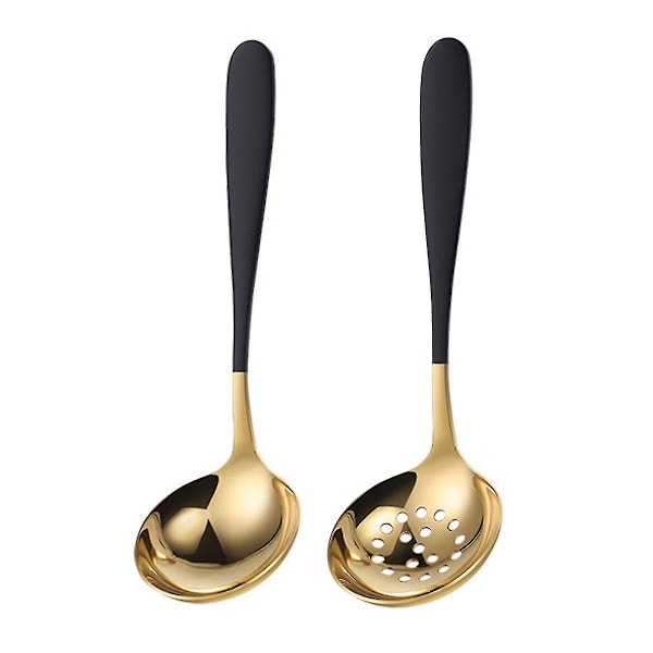 2-pack skedar i rostfritt stål, guld, stor, liten, metallskedar för matlagning, diskmaskinssäkra